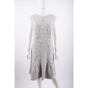 AKRIS Punto Womans Trumpet Dress Size 16 Gray Tweed Zip Front Black White NWT